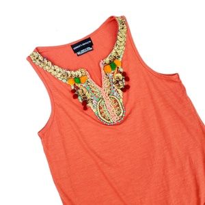 Anthropologie Hemant & Nandita Orange Detailed Top
